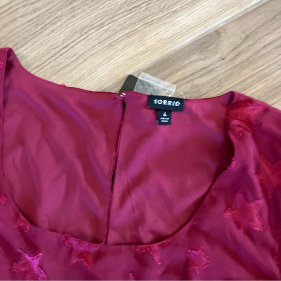 Torrid Womens Plus 4X 26 Dress Midi Clip Dot Chiffon Tiered Red Star 18913884 - Picture 3 of 5